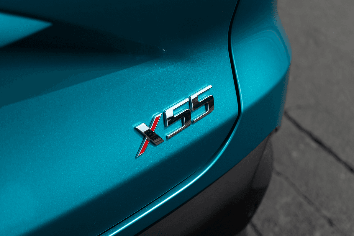 BAIC X55 badging detail in vibrant body colour